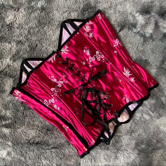 SOLD VTG Floral Brocade Satin Corset - Picture 8 of 13